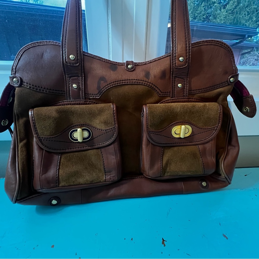 Vintage ! BillyBoo Leather & Suede Tote Bag in Chestnut Brown - Picture 9 of 12